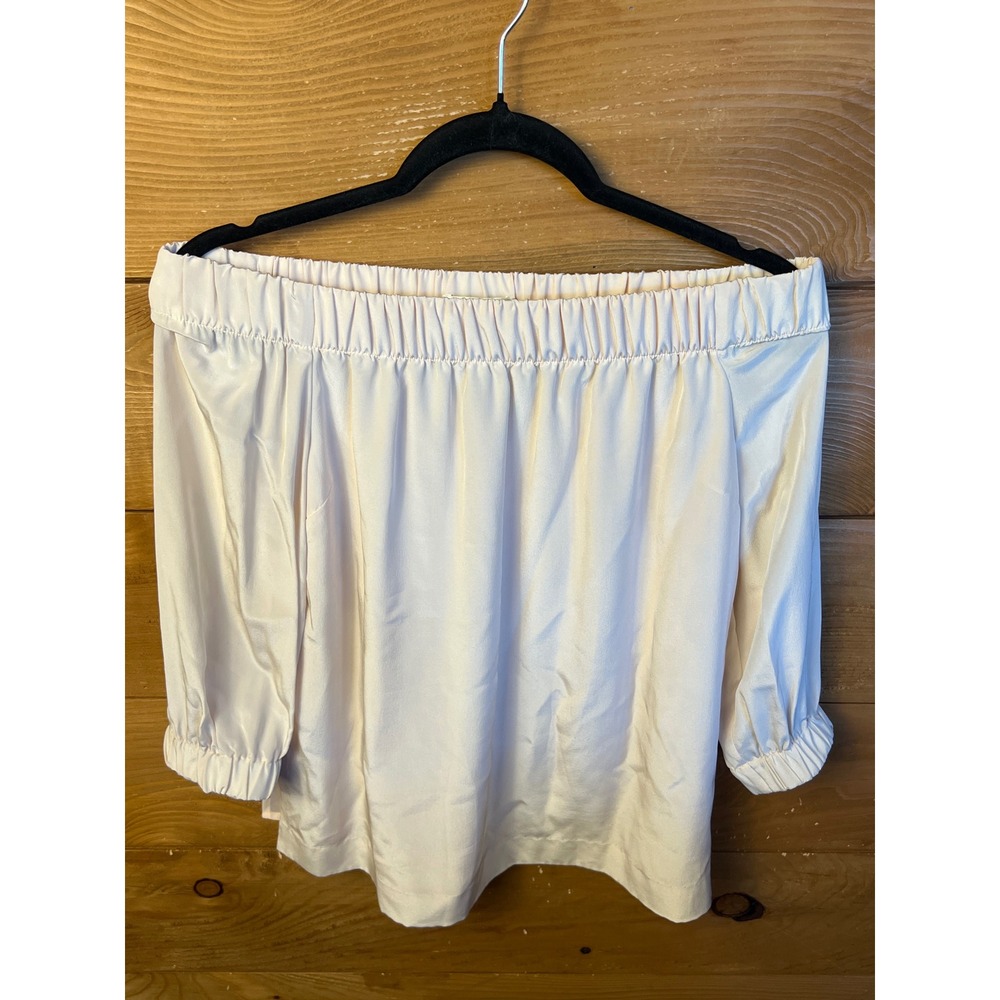Babaton Silk Off Shoulder Top Blouse XS Extra Small Champagne Beige‎  Oversized